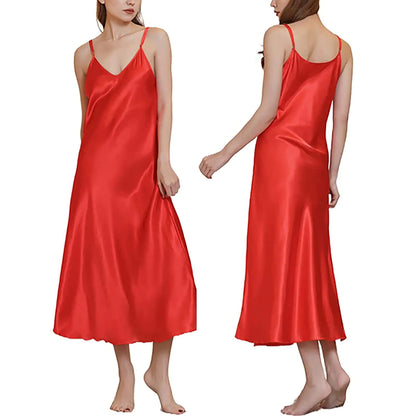 Gulposa Womens Satin Nightgown Silk Slip Dress Sleepwear Sexy V Neck Negligee Lingerie Long Nightwear