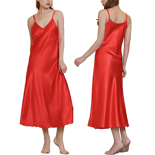 Gulposa Womens Satin Nightgown Silk Slip Dress Sleepwear Sexy V Neck Negligee Lingerie Long Nightwear