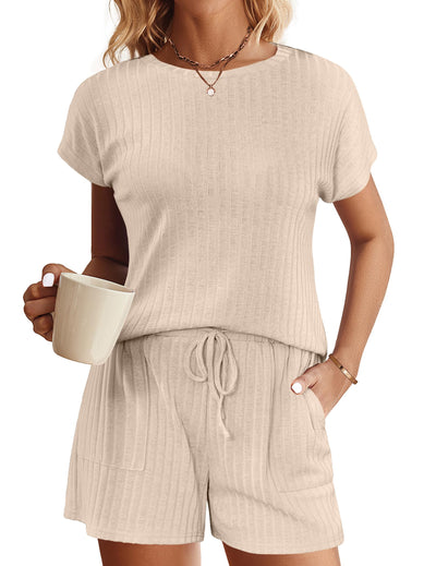 2-Piece Pajama Set – Ribbed Knit Lounge Sleepwear with Cap Sleeves, Soft and Comfortable Loungewear S–XXL