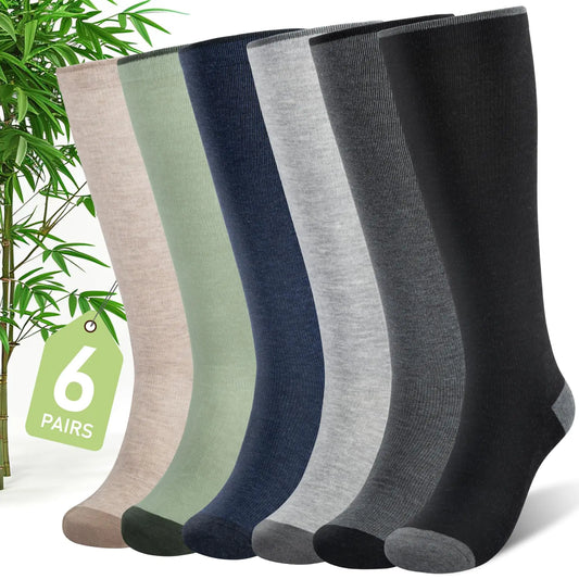 SONORAN Bamboo Viscose Compression Socks for Women & Men (6 Pairs) 20-30 mmHg Knee High Support for Nurses Travel Pregnant S/M（Multicolored）