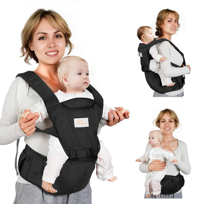 Mumgaroo Baby Carrier 6-in-1 Baby Carrier Newborn to Toddler Front and Back Toddler Carrier One Size Fits All Adjustable with Hip Seat for Newborn Infant & Toddler Black