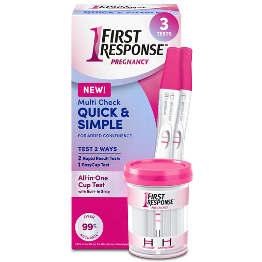First Response Multi Check Quick & Simple Pregnancy Test Kit 1 EasyCup Test with Built-in Pregnancy Test Strip and 2 Rapid Result Pregnancy Tests 1 Kit