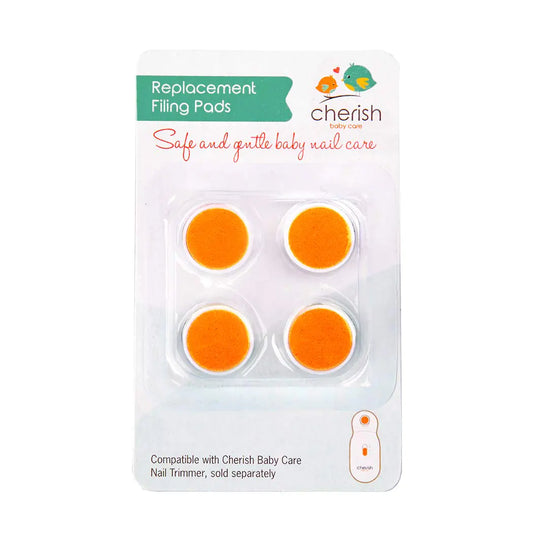 Replacement Filing Pads for Electric Baby Nail Trimmer - Cherish Baby Care - Includes 4 Orange Filing Discs for 12 Months and Toddlers