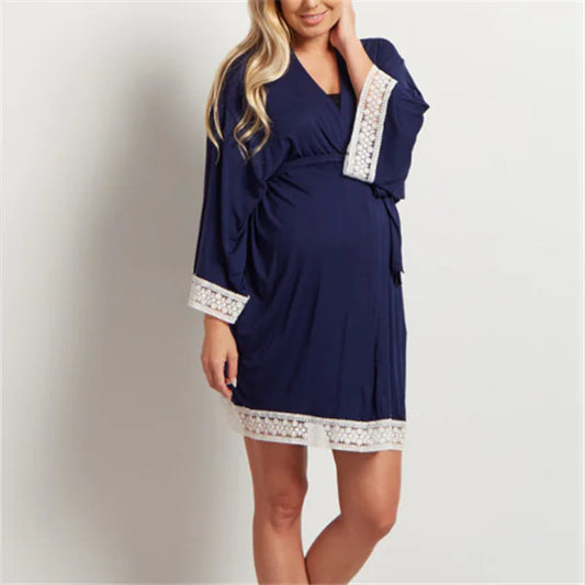 Maternity Lace Trim Pajamas with Nursing Nightgown