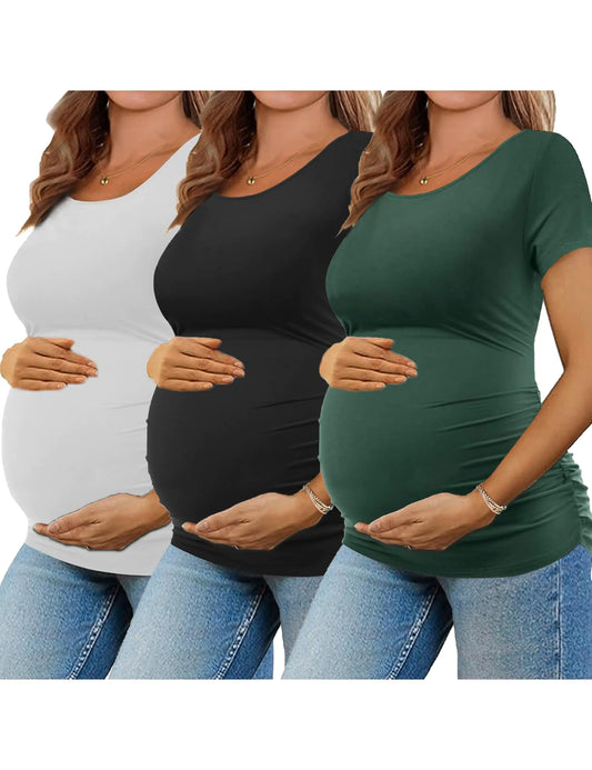 KIM S Maternity Tshirts Maternity tee Shirts Maternity Tunic Tops Maternity Tank Tops for Women Maternity Tshirt Maternity Fall Plus Size t Shirts XL (Black/White/Dark Green)