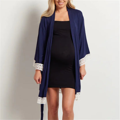 Maternity Lace Trim Pajamas with Nursing Nightgown