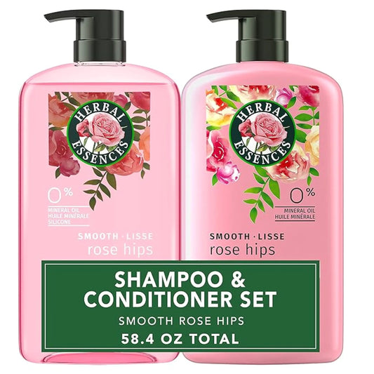 Herbal Essences Shampoo & Conditioner Set Smooth Collection Paraben-Free Color-Safe with Rose Hips & Vitamin E 29.2 Fl Oz Each 2-Pack