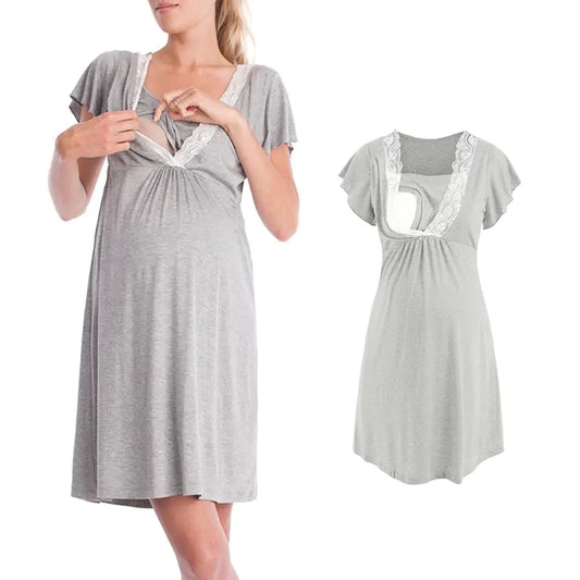 Lace Maternity Nursing and Hospital Pajamas Set