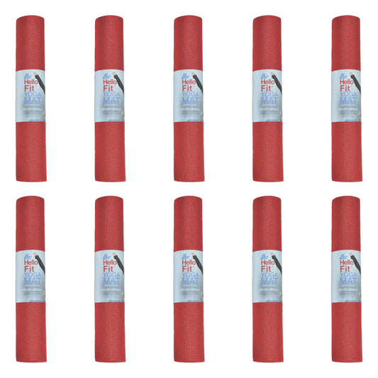 Hello Fit 10-Pack Yoga Mat 68" x 24" Non Slip Exercise Mat 4.5mm Thick Gym Mat for Fitness and Stretching Bulk Non Toxic Yoga Mats for Schools and Studios Red