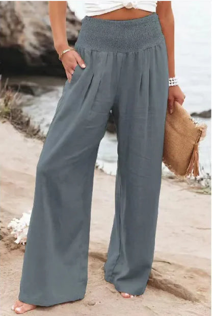 Women's Pants Casual Wide Leg Cotton Linen Loose Trousers