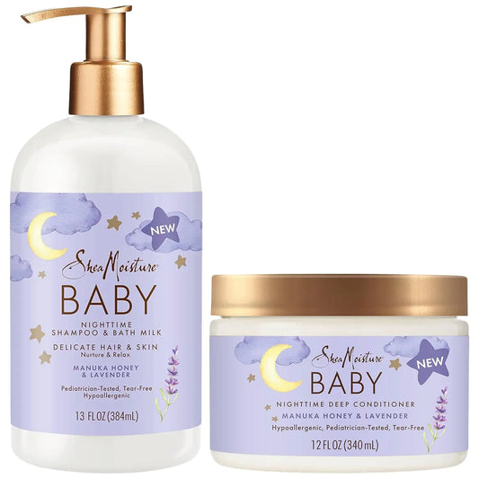 Shea Moisture Baby Care Set – Relaxing Nighttime Shampoo & Bath Milk + Nighttime Deep Conditioner Manuka Honey & Lavender (2 Piece Set)