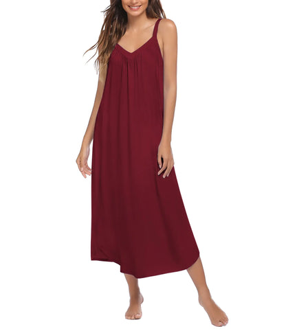 Ekouaer Womens Sleeveless Nightgown Full Slip Nightshirt Print Nightwear Full Length Loungewear Soft Nightdress Wine Red