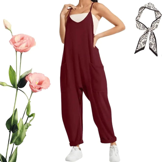 Jumpsuit Maternity Oversized Jumpsuit Cotton Romper (Dark Red Medium)