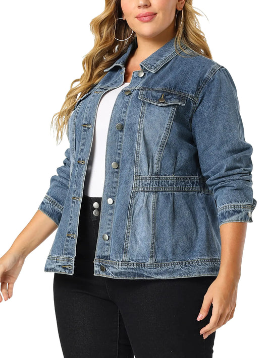 Orinda Plus Size Denim Jackets for Women Classic Washed Front Jean Jacket 2024 5X Blue