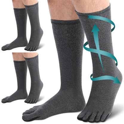 Blosssound 3 Pairs Arthritis Compression Socks Five Toe Pain Stress Relief Socks for Men Women Swelling Circulation Support(Dark Gray)