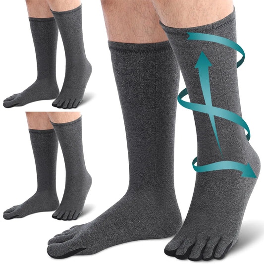 Blosssound 3 Pairs Arthritis Compression Socks Five Toe Pain Stress Relief Socks for Men Women Swelling Circulation Support(Dark Gray)