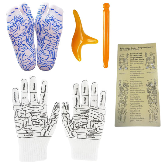 Reflexology Socks and Gloves Tool Set Hand Spa Reflexology Tools Massage and Foot Massage with Massage ToolRelief Remedy for Foot and Hand Massage for Women
