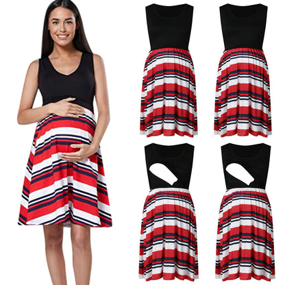 Printed Sleeveless Maternity Dress for Summer Nursing
