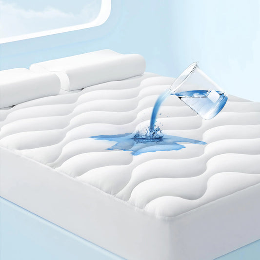 Bedsure Breescape Waterproof Mattress Protector King Size Soft Fluffy Mattress Pad Quilted Cooling Mattress Topper Deep Pocket Fits 8"-21" Mattresses Breathable Bed Mattress Cover King White