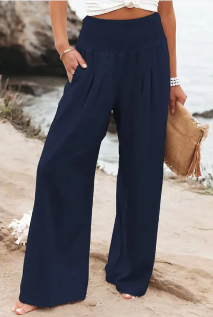 Women's Pants Casual Wide Leg Cotton Linen Loose Trousers