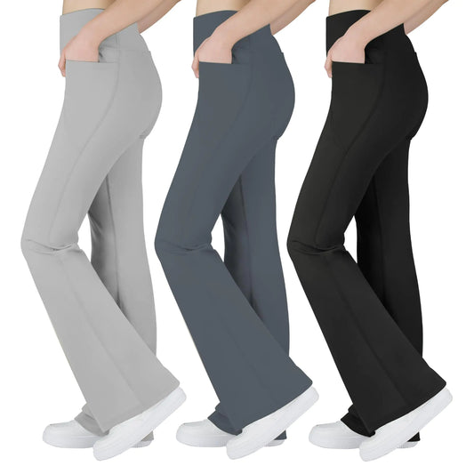 BIG ELEPHANT Girls Flare Leggings with Pockets Kids Bootcut Yoga Pants High Waisted Bell Bottoms for Dance