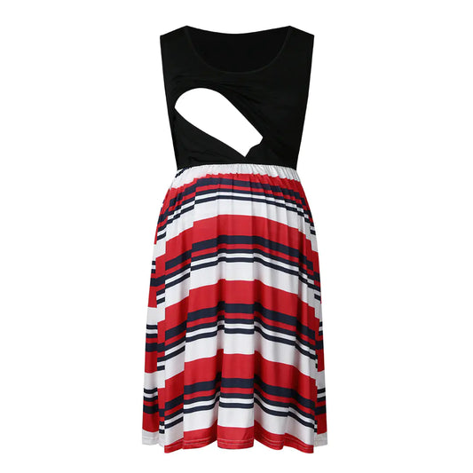Printed Sleeveless Maternity Dress for Summer Nursing