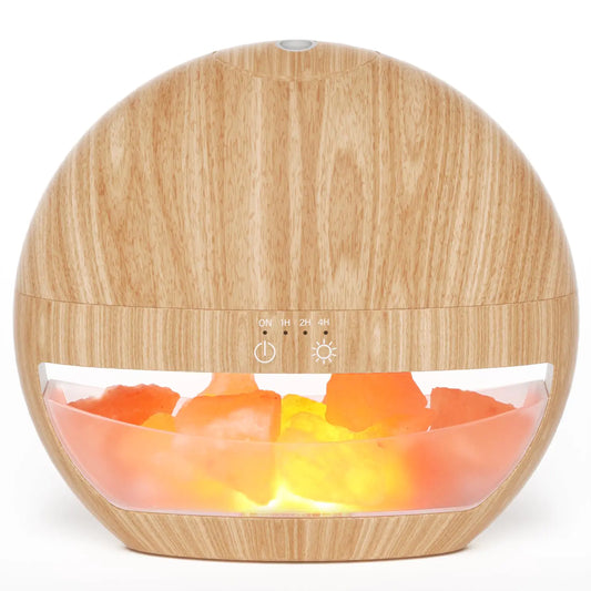 Essential Oil Diffuser Himalayan Salt Lamp Diffusers for Essential Oils Ultrasonic Aromatherapy Diffuser with 100% Natural Pink Himalayan Salt Rocks Mist Timer & Warm Light Wood Grain