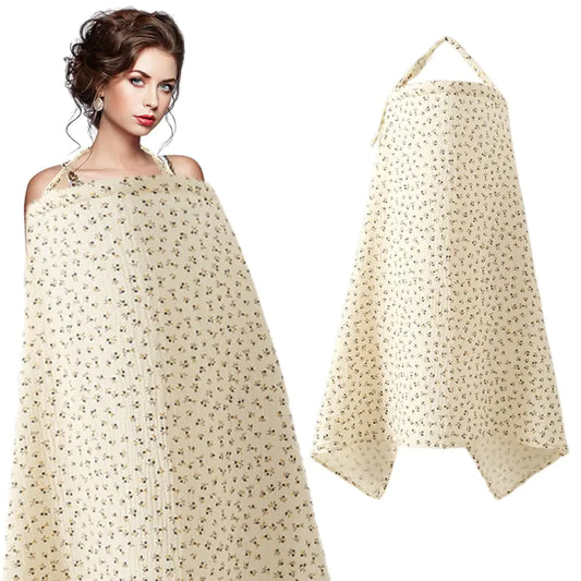 Nursing Cover for Breastfeeding Soft & Breathable Cotton Breastfeeding Cover for Womency Nursing Covers with Arch Neckline Adjustable Hoop for Mother Nursing Apron（Flower）