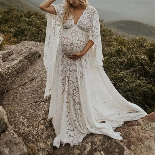 Fluffy Wide-Brimmed Lace Dress for Pregnant Women