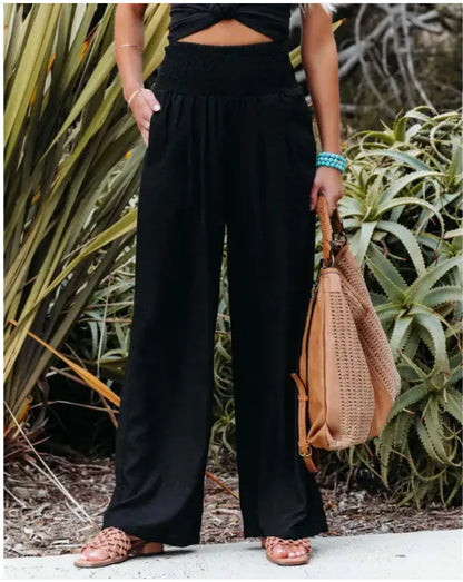 Women's Pants Casual Wide Leg Cotton Linen Loose Trousers