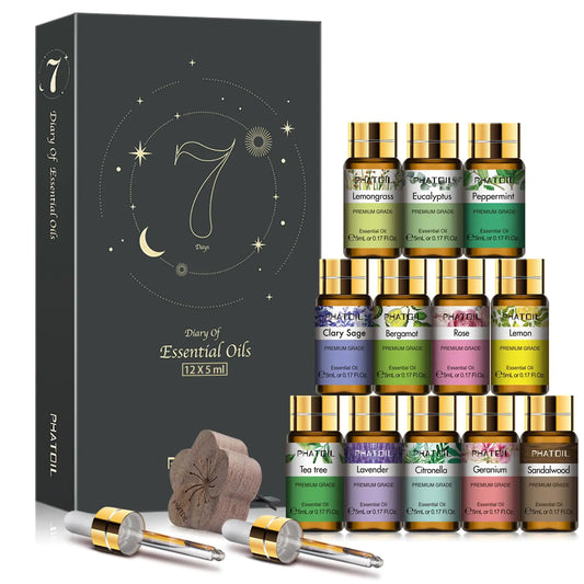 Essential Oil Set 12x5ml Essential Oils Gift Set with Diffused Wood Essential Oils for Diffusers DIY Candle Soap Making