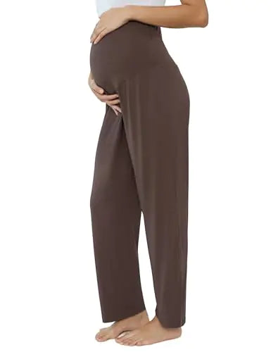 Maternity Sweatpants for Jogger Summer Pregnant Wide Leg Lounge Pants Pregnancy Trousers Loose Maternity Pants Comfy Pajama Pants(ChocolateX-Large)