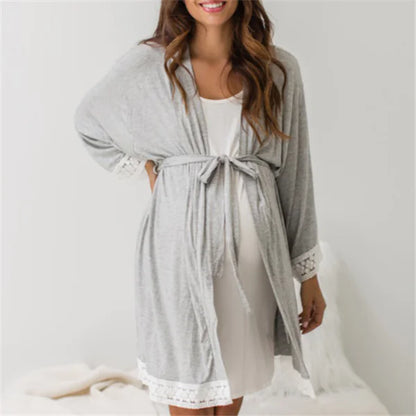 Maternity Lace Trim Pajamas with Nursing Nightgown