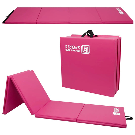 Modern-Depo Gymnastics Mat 8x2x2 Foldable Floor Tumbling Mats with Carrying Handles Four Fold Thick Exercise Fitness Mat for Home Gym Workout Aerobics Stretching Yoga Pilates Rose Pink