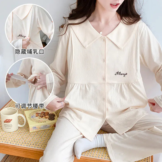 Maternity Cotton Pajamas Set for Nursing and Relaxation