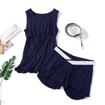 Summer Maternity Pajama Set with Nursing Tank and Shorts