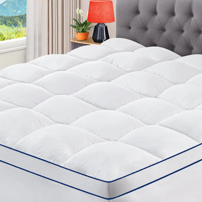 Queen Mattress Topper Extra Thick Pillow Top Mattress Topper Firm Cooling Mattress Pad Cover with 8-21 Inch Elasticated Deep Pockets Plush Down Alternative Fill Mattress Protector