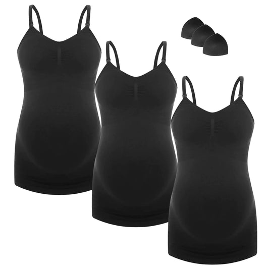 HOFISH Support Nursing Tank Tops for Breastfeeding Comfort Stretch Maternity Camisoles with Built in Bra 3Black S