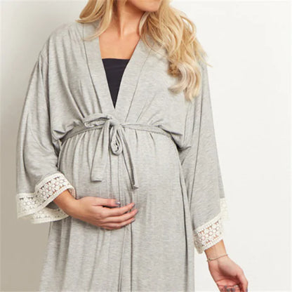Maternity Lace Trim Pajamas with Nursing Nightgown