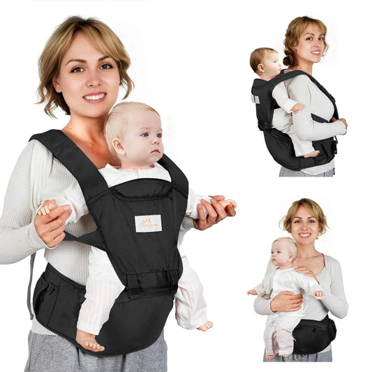 Mumgaroo Baby Carrier 6-in-1 Baby Carrier Newborn to Toddler Front and Back Toddler Carrier One Size Fits All Adjustable with Hip Seat for Newborn Infant & Toddler Black