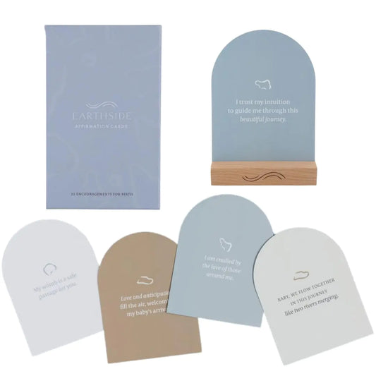 Earthside Birth Pools Affirmation Cards for Women Pregnancy - Set of 25 Positive Affirmations with Wooden Card Stand for Labor and Delivery - Must Haves Essentials for New Mom Hospital Bag and Gifts